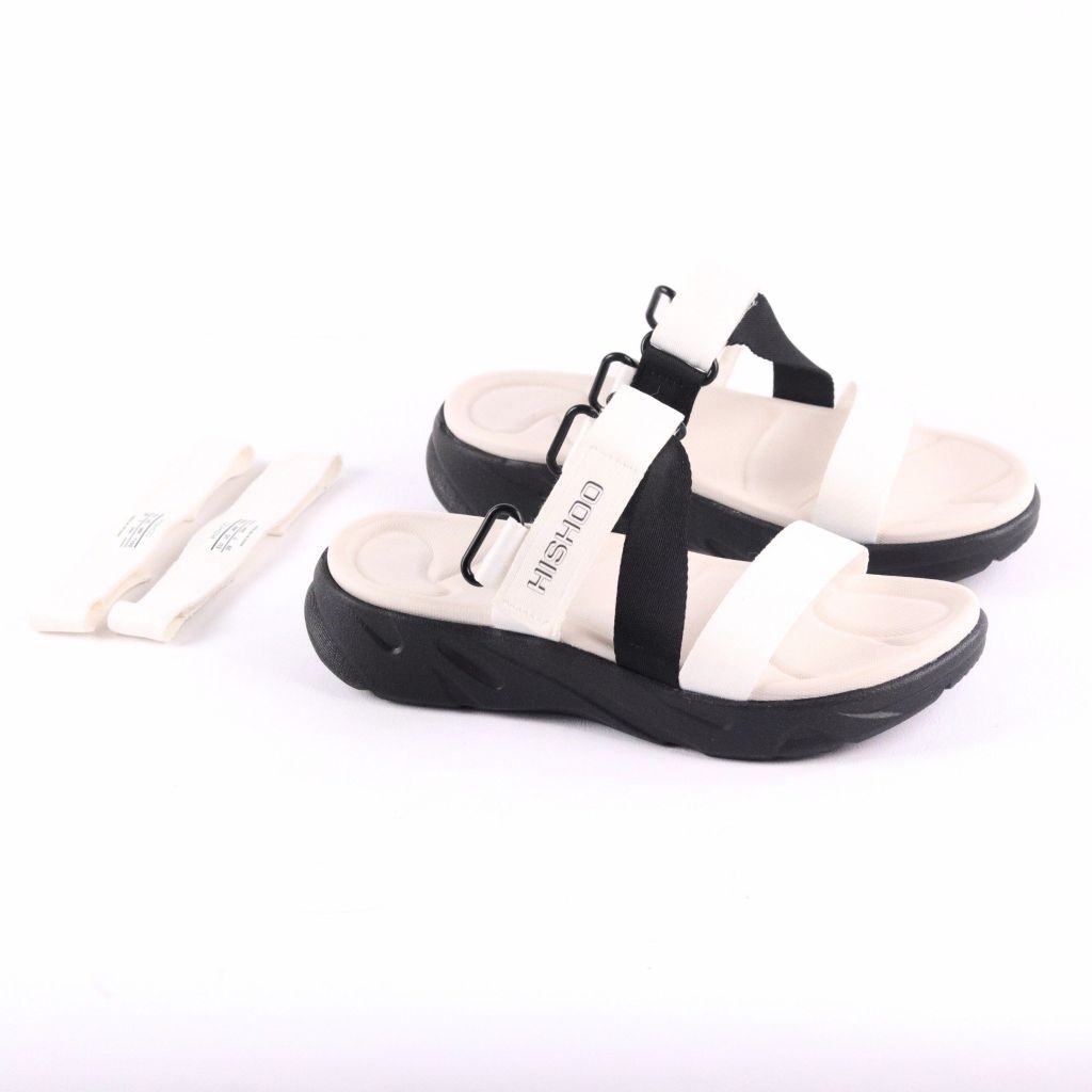 Giày Đi Học Sandal Đế Đen Mặt Trắng Quai Dù HISHOO F003