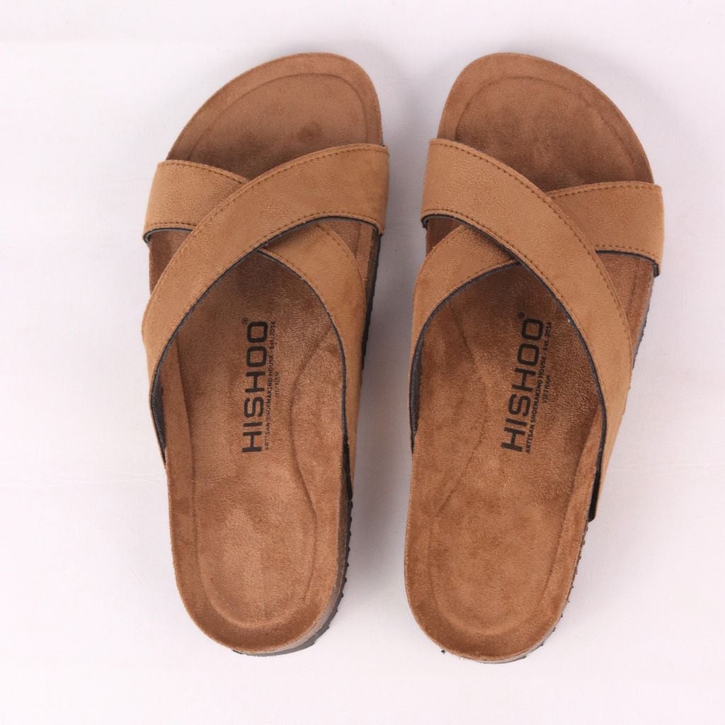 Dép đế trấu birken quai ngang chéo da lộn premium HISHOO H096