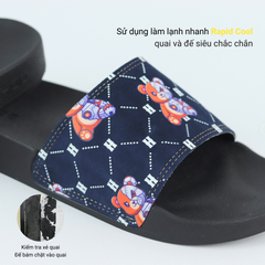 Dép quai ngang da bò Đen+Xanh Dương Gấu Bặm Trợn Monogram HISHOO U113