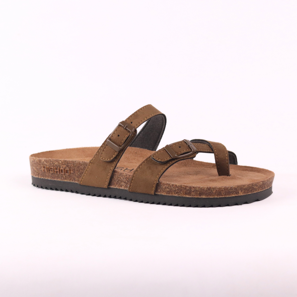 Dép đế trấu birken quai ngang xỏ ngón da lộn premium HISHOO H098