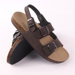 Dép đế trấu Sandal birken quai ngang 2 khoá da bò HISHOO M102