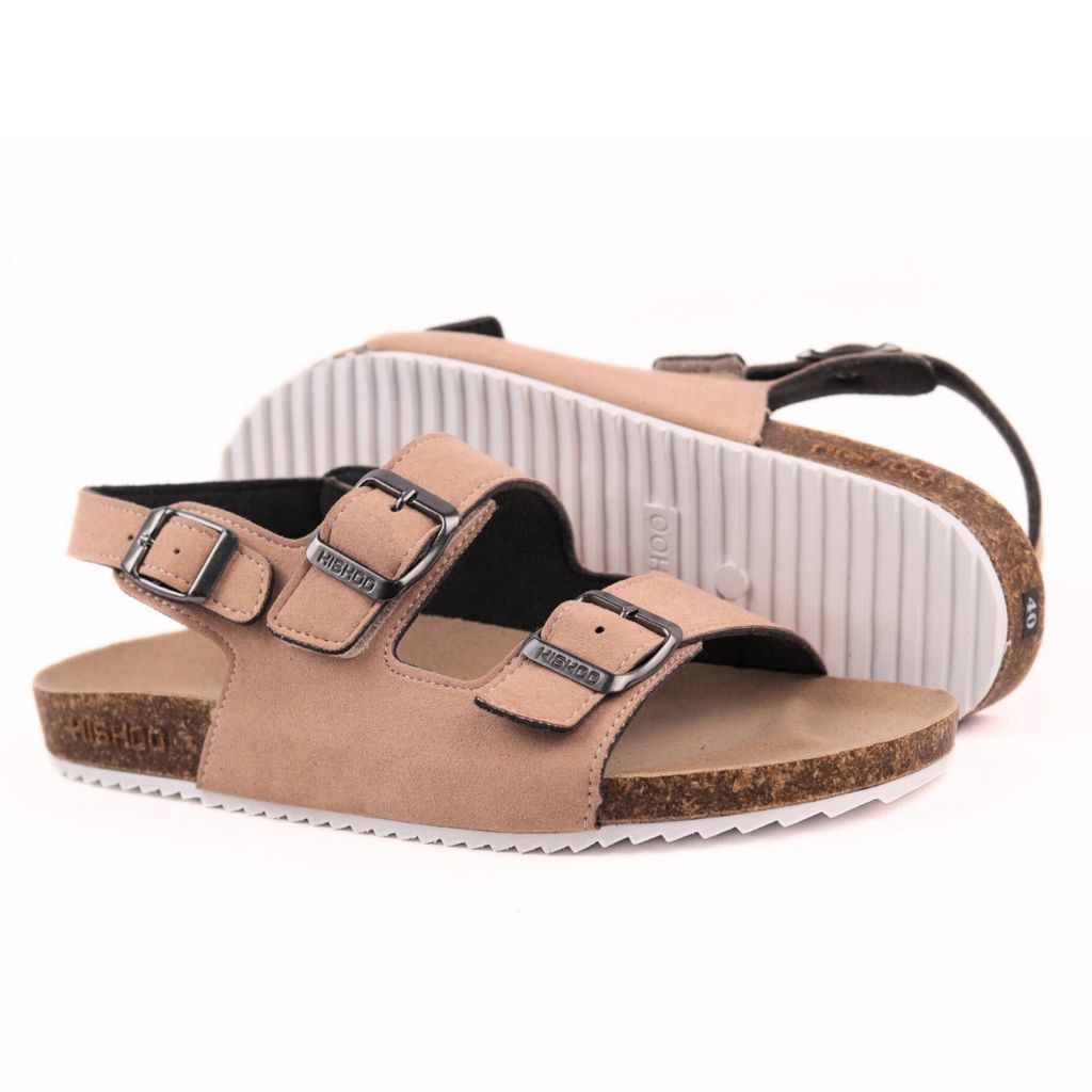 Dép đế trấu Sandal birken 2 khoá da lộn HISHOO R102