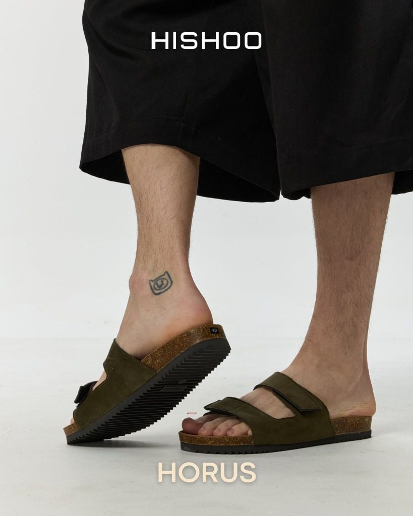 Dép đế trấu birken quai ngang xé dán da lộn premium HISHOO H105