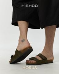 Dép đế trấu birken quai ngang xé dán da lộn premium HISHOO H105