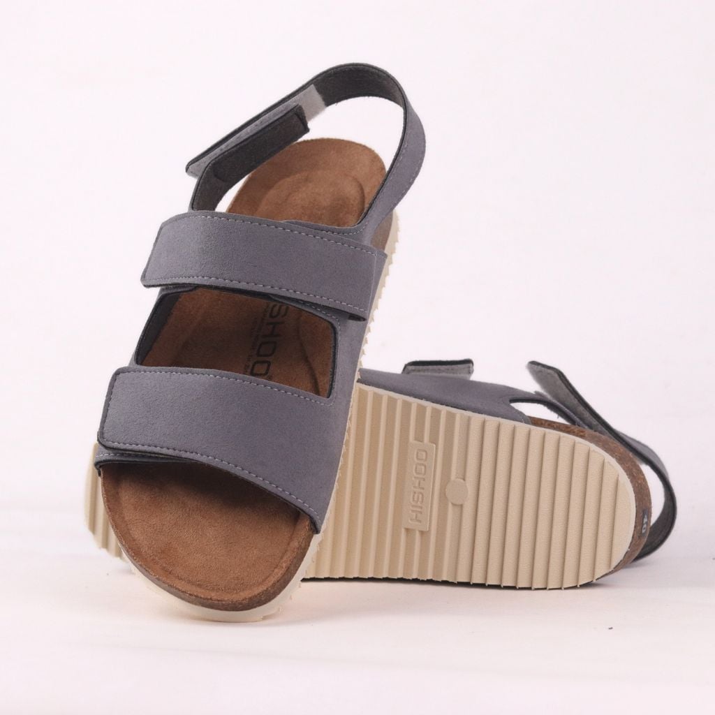 Dép đế trấu birken quai ngang sandal xé dán da lộn premium HISHOO H110
