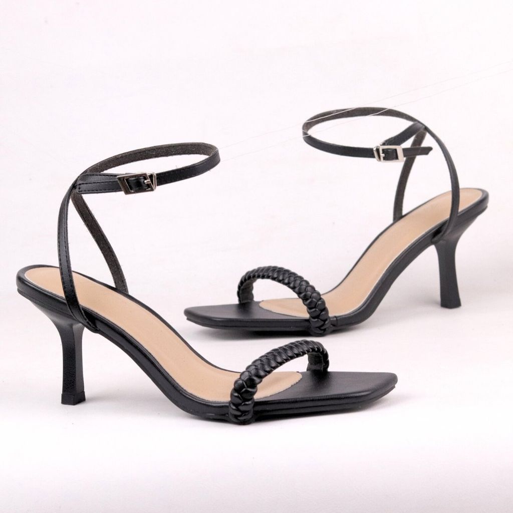 Giày Sandal Nữ Cao Gót 7cm Quai Mảnh Mũi Vuông Hishoo S032