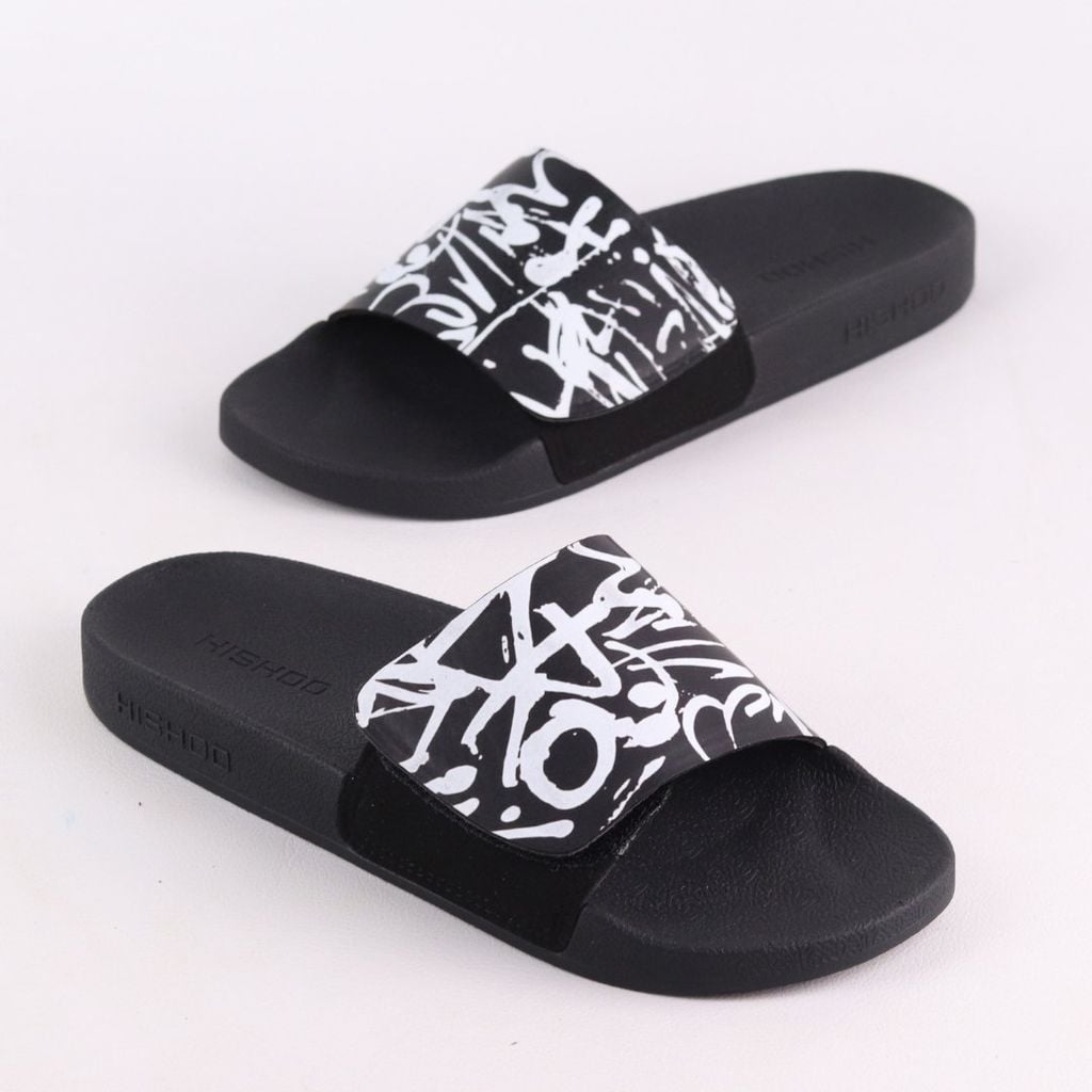 Dép quai ngang da bò Xé dán Grafiti HISHOO U115