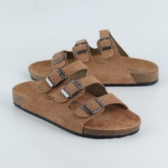 Dép đế trấu birken quai ngang 3 khoá da lộn HISHOO R092