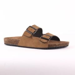 Dép đế trấu birken quai ngang 2 khoá da lộn HISHOO R093