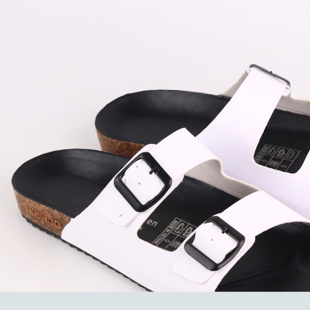 Dép đế trấu birken quai ngang 2 khoá MẶT ĐEN HISHOO S093