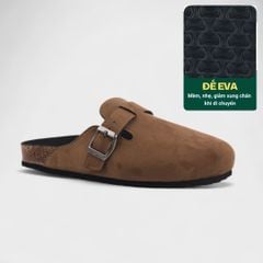Dép đế trấu sục Boston quai ngang Nâu da lộn HISHOO R109