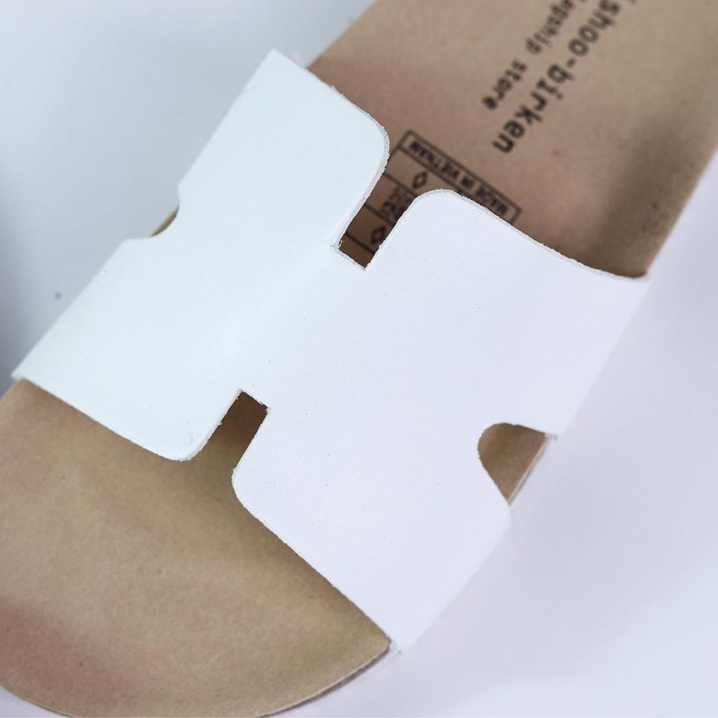Dép đế trấu birken quai ngang chữ H MẶT ĐEN HISHOO S095