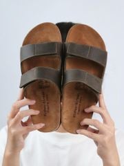 Dép đế trấu birken quai ngang xé dán da bò HISHOO M105
