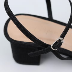 Giày Sandal Cao Gót Đế Vuông 5cm Quai Mảnh Đính Xoàn Hishoo S125