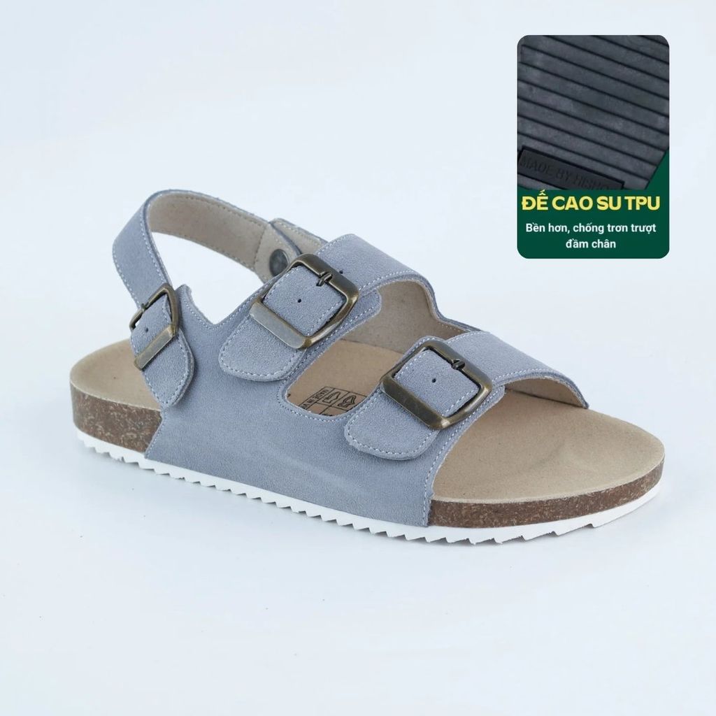 Dép đế trấu Sandal birken 2 khoá da lộn HISHOO R102