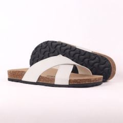 Dép đế trấu birken quai ngang chéo MẶT ĐEN da bò HISHOO M096