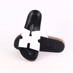 Dép đế trấu birken quai ngang chữ H MẶT ĐEN HISHOO S095