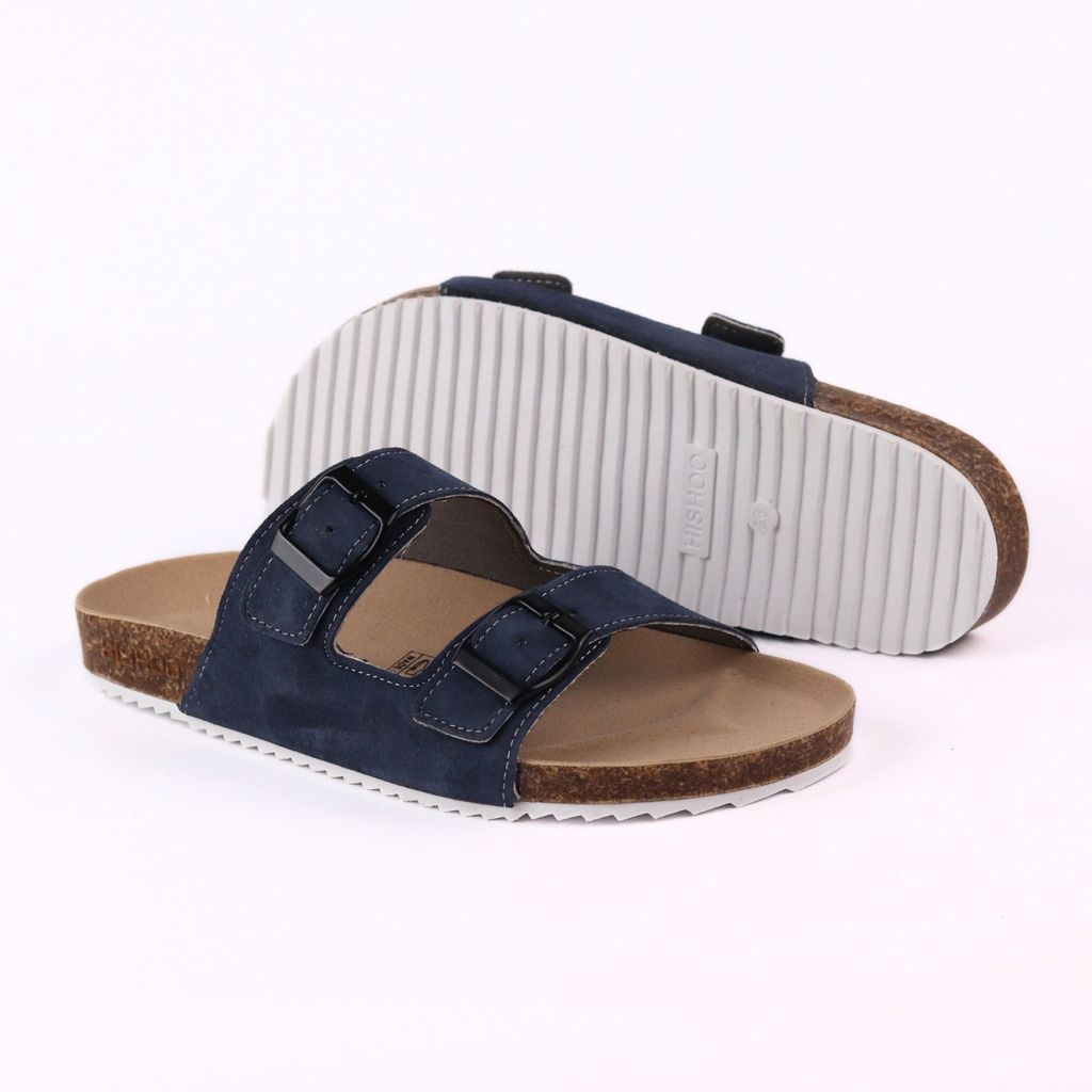 Dép đế trấu birken quai ngang 2 khoá da lộn HISHOO R093