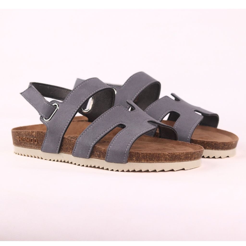 Dép đế trấu birken sandal Chữ H da lộn premium HISHOO H115