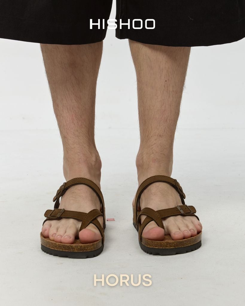 Dép đế trấu birken quai ngang xỏ ngón da lộn premium HISHOO H098