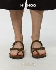 Dép đế trấu birken quai ngang xỏ ngón da lộn premium HISHOO H098