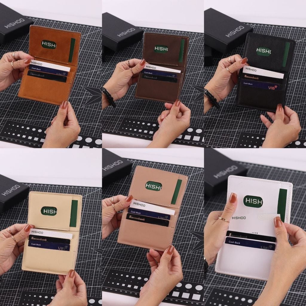 Ví Da Dáng Đứng Nam Nữ Đựng Thẻ [ĐEN] Alpha Da Bò Phụ Kiện Hishoo V004