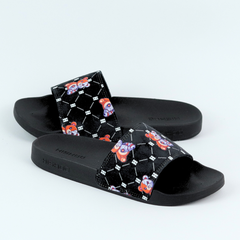 Dép quai ngang da bò Đen+Xanh Dương Gấu Bặm Trợn Monogram HISHOO U113