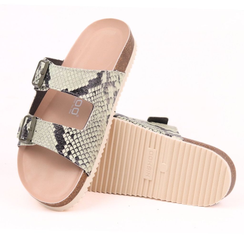 Dép đế trấu birken 2 khoá Xanh Vân Rắn premium HISHOO B093