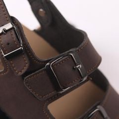 Dép đế trấu Sandal birken quai ngang 2 khoá da bò HISHOO M102