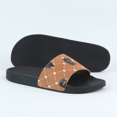 Dép quai ngang da bò lộn Bò+Xám Gấu Bí Lù Monogram HISHOO U113