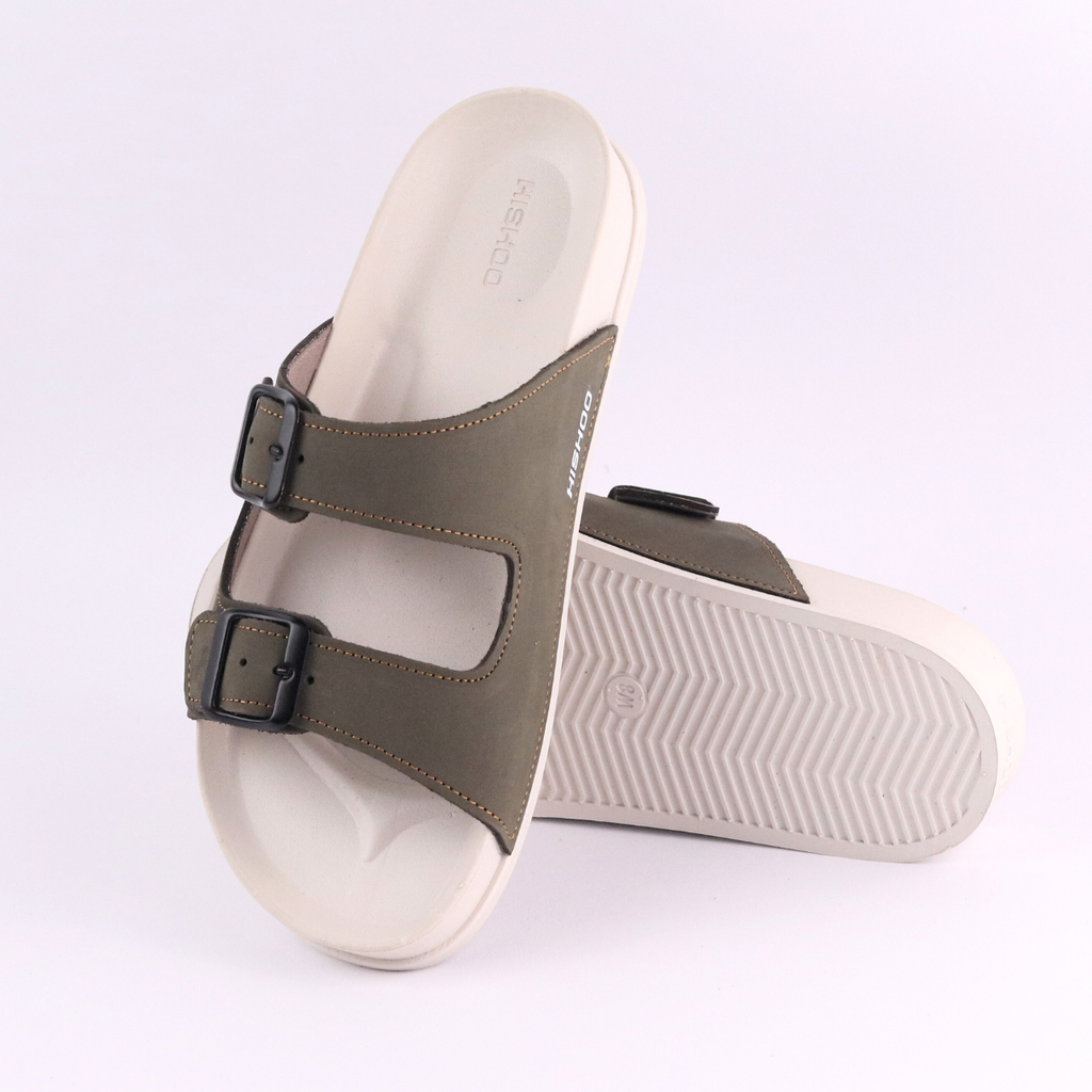 Dép quai ngang Da Nubuck 2 Khoá HISHOO D111