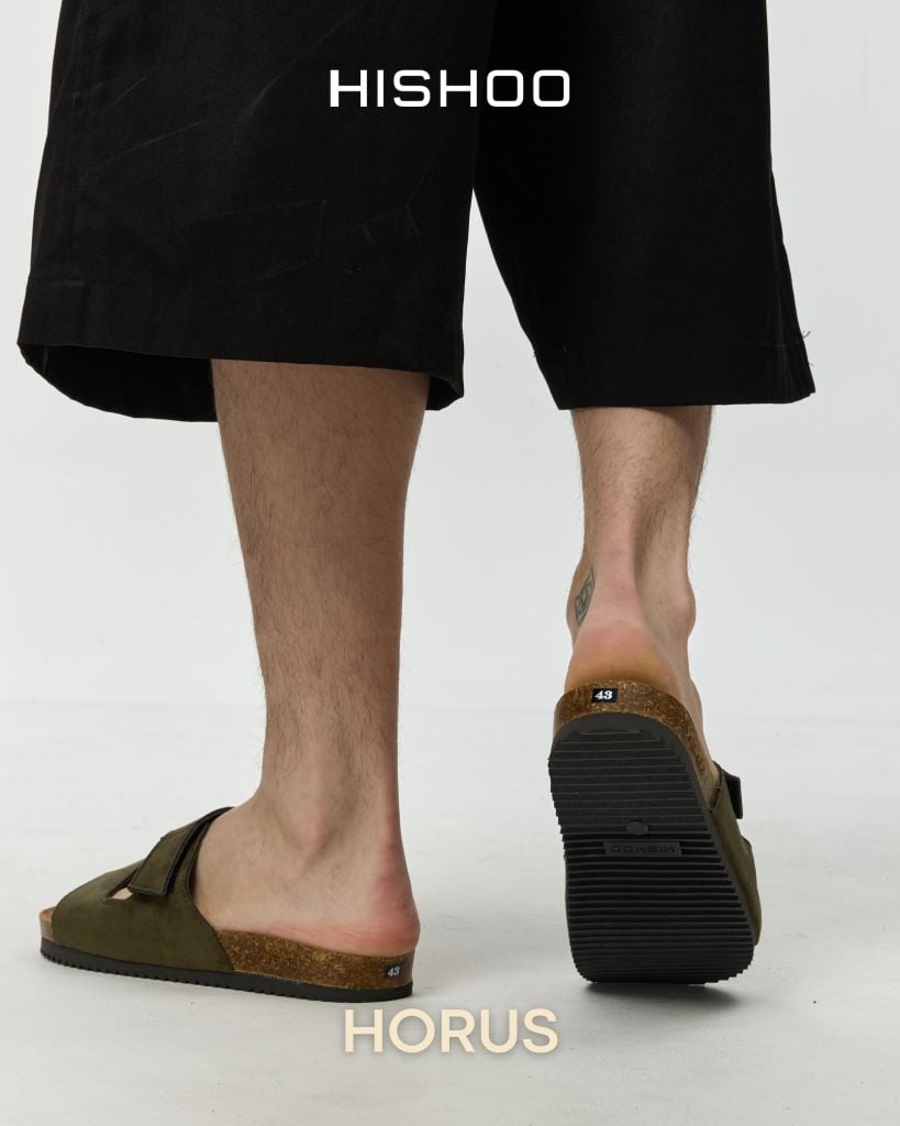 Dép đế trấu birken quai ngang xé dán da lộn premium HISHOO H105