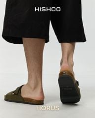 Dép đế trấu birken quai ngang xé dán da lộn premium HISHOO H105