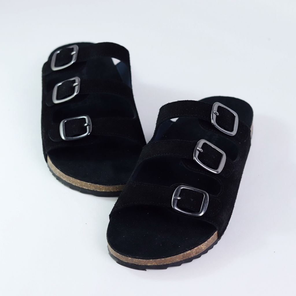 Dép đế trấu birken quai ngang 3 khoá da lộn HISHOO R092