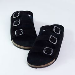 Dép đế trấu birken quai ngang 3 khoá da lộn HISHOO R092