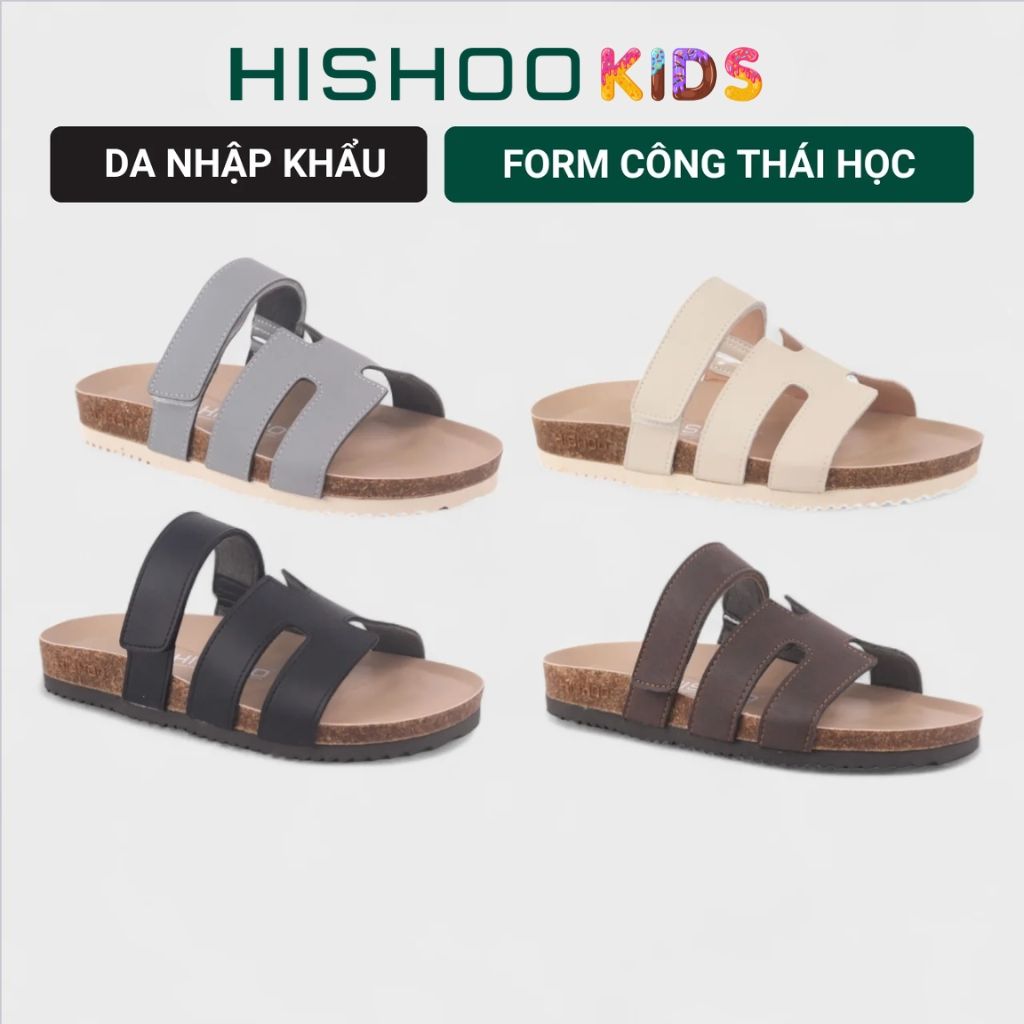 Dép đế trấu birken bé trai bé gái Chữ H Sandal quai ngang bản premium HISHOO B104