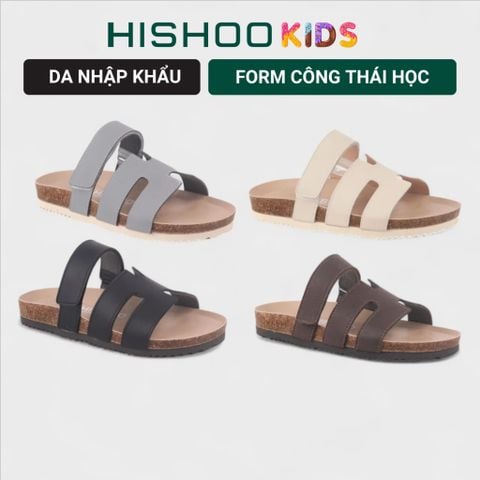 Dép đế trấu birken bé trai bé gái Chữ H Sandal quai ngang bản premium HISHOO B104