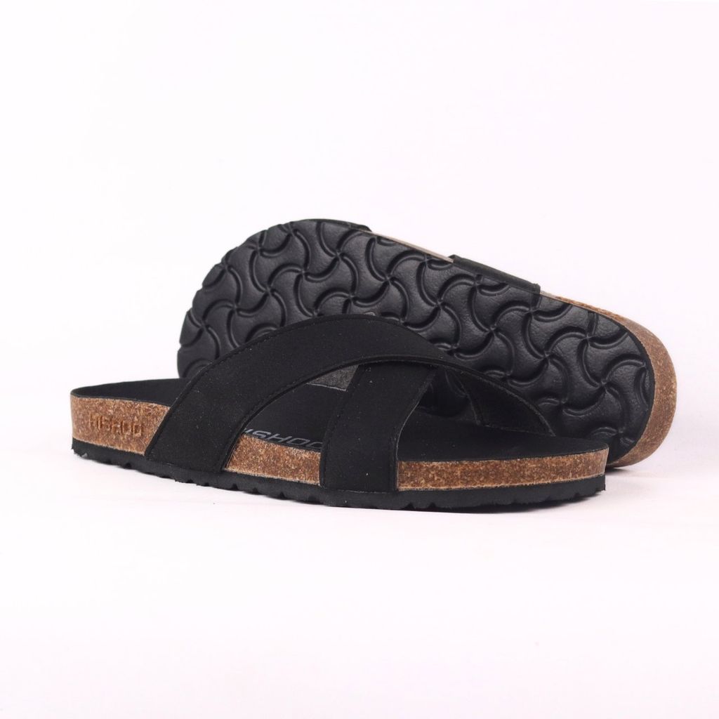 Dép đế trấu birken quai ngang chéo da lộn HISHOO R096