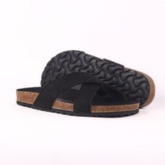 Dép đế trấu birken quai ngang chéo da lộn HISHOO R096