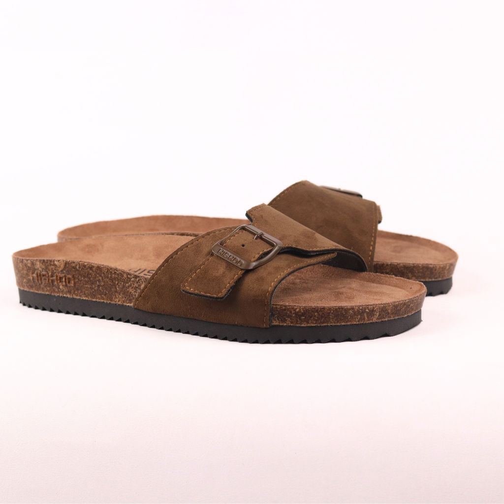 Dép đế trấu birken 1 khoá da lộn premium HISHOO H113