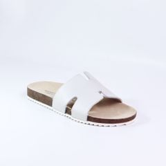 Dép đế trấu birken quai ngang chữ H MẶT ĐEN da bò HISHOO M095