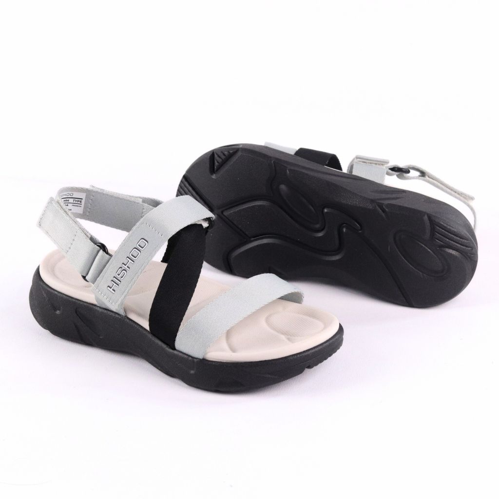 Giày Đi Học Sandal Đế Đen Mặt Trắng Quai Dù HISHOO F003