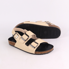 Dép đế trấu Sandal birken 2 khoá da PU mặt đen HISHOO S102
