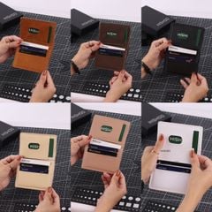 Ví Da Dáng Đứng Nam Nữ Đựng Thẻ [HỒNG KEM] Alpha Da Bò Phụ Kiện Hishoo V004