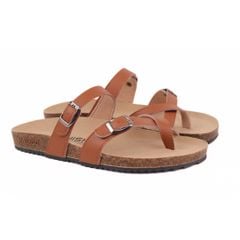 Dép đế trấu birken quai ngang xỏ ngón MẶT ĐEN da bò HISHOO M098