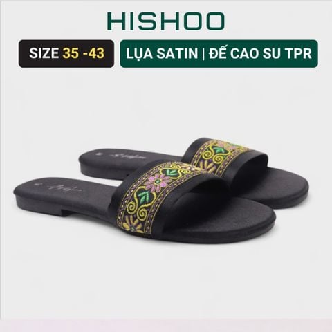Dép Lê Nữ Quai Ngang Phối Thổ Cẩm Có Bigsize Hishoo S079