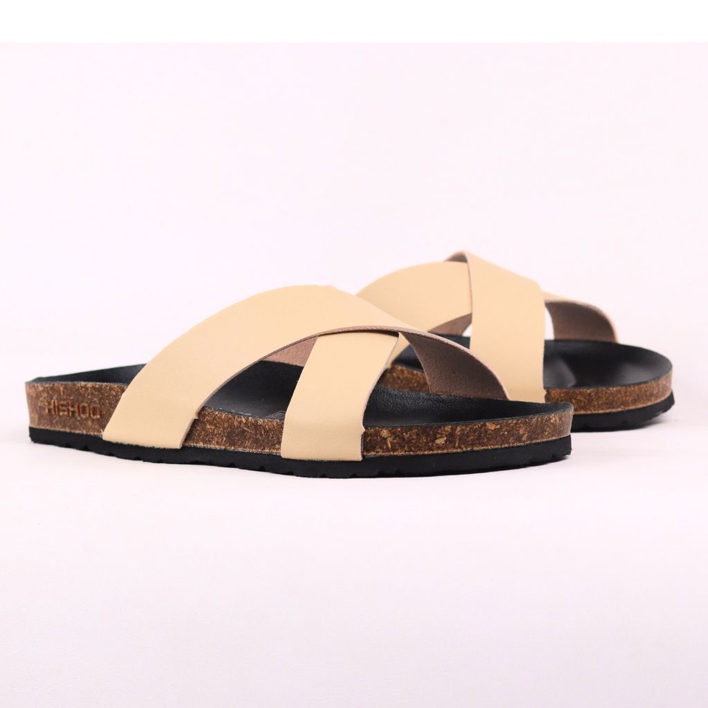 Dép đế trấu birken quai ngang chéo MẶT ĐEN HISHOO S096