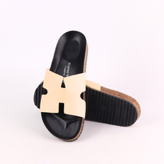 Dép đế trấu birken quai ngang chữ H MẶT ĐEN HISHOO S095