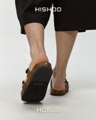 Dép đế trấu birken quai ngang xỏ ngón da lộn premium HISHOO H098