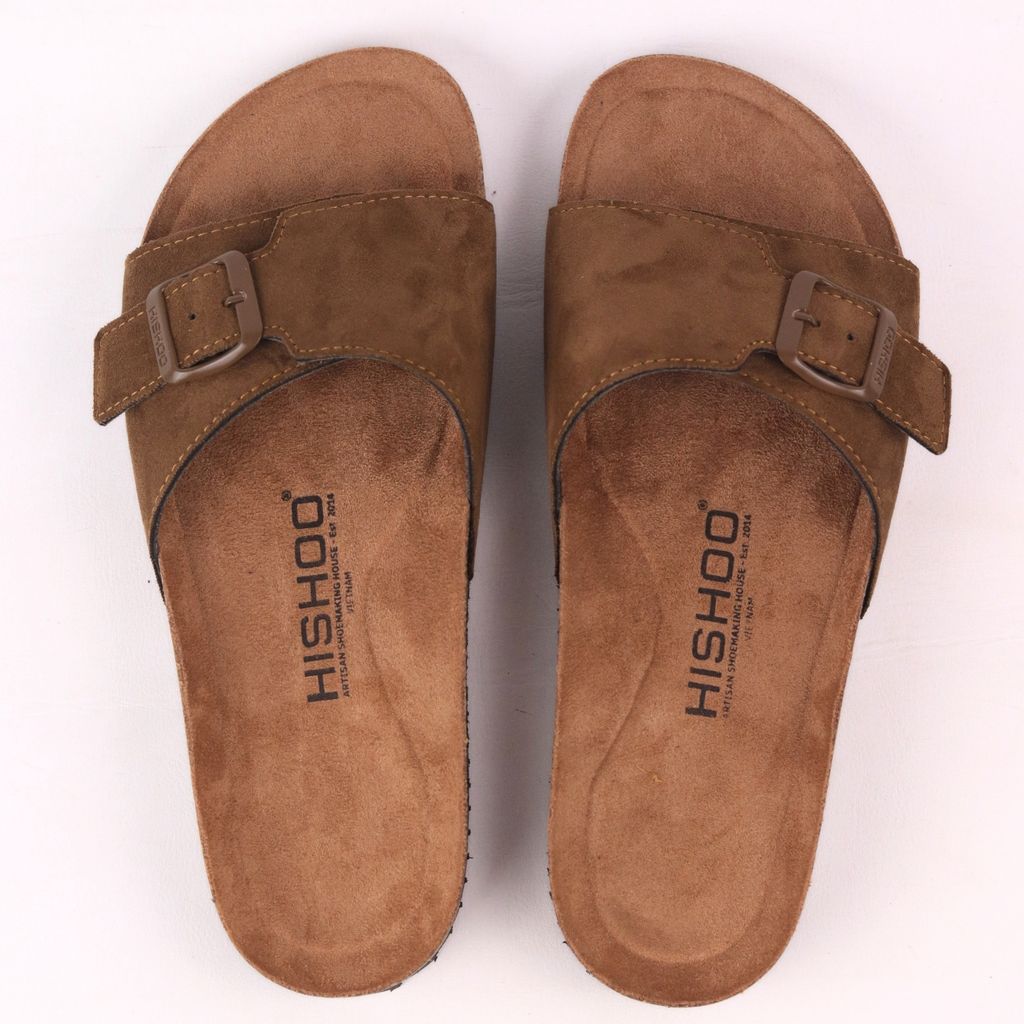 Dép đế trấu birken 1 khoá da lộn premium HISHOO H113